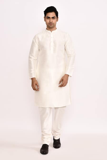 Arihant Rai Sinha_White Cotton, Silk Embroidery Classic Kurta _Online_at_Aza_Fashions