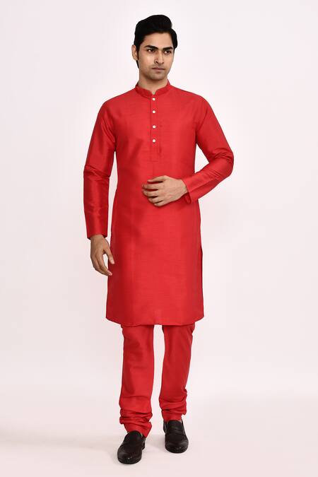 Arihant Rai Sinha_Red Cotton Silk Classic Kurta _Online_at_Aza_Fashions