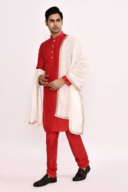 Buy_Arihant Rai Sinha_Red Cotton Silk Classic Kurta _Online_at_Aza_Fashions