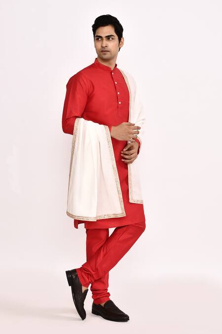 Shop_Arihant Rai Sinha_Red Cotton Silk Classic Kurta _Online_at_Aza_Fashions