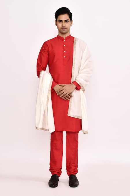 Shop_Arihant Rai Sinha_Red Cotton Silk Classic Kurta _at_Aza_Fashions