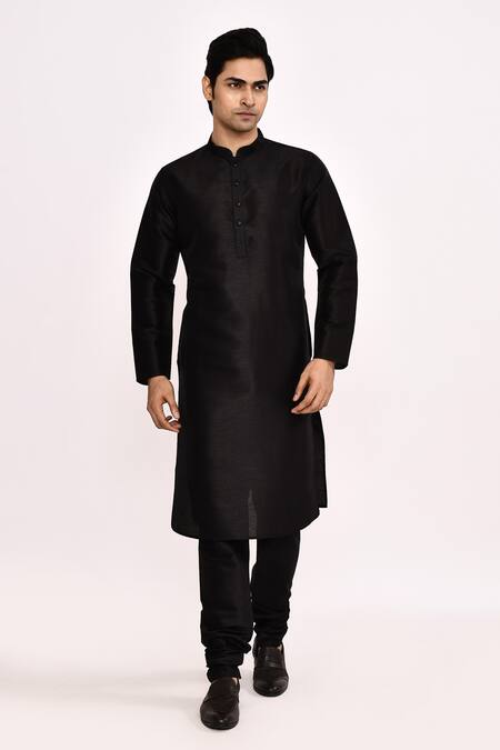 Arihant Rai Sinha_Black Cotton Silk Classic Kurta _Online_at_Aza_Fashions