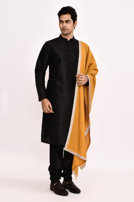 Buy_Arihant Rai Sinha_Black Cotton Silk Classic Kurta _Online_at_Aza_Fashions