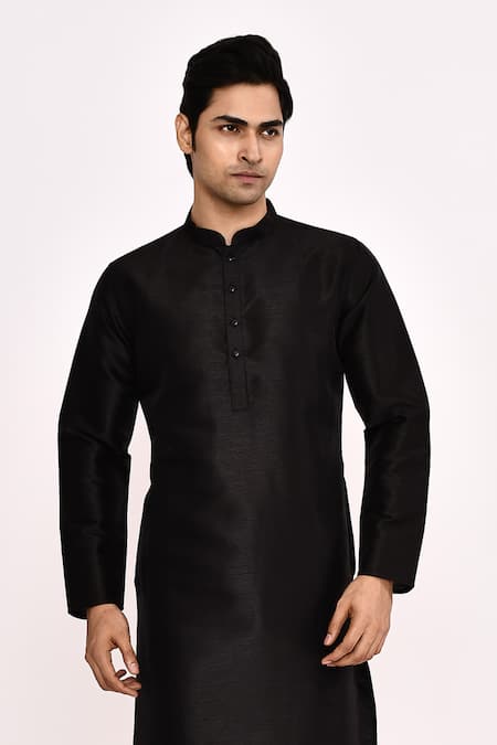 Shop Arihant Rai Sinha Black Cotton Silk Classic Kurta Online at Aza Fashions Shop_Arihant Rai Sinha_Black Cotton Silk Classic Kurta _Online_at_Aza_Fashions
