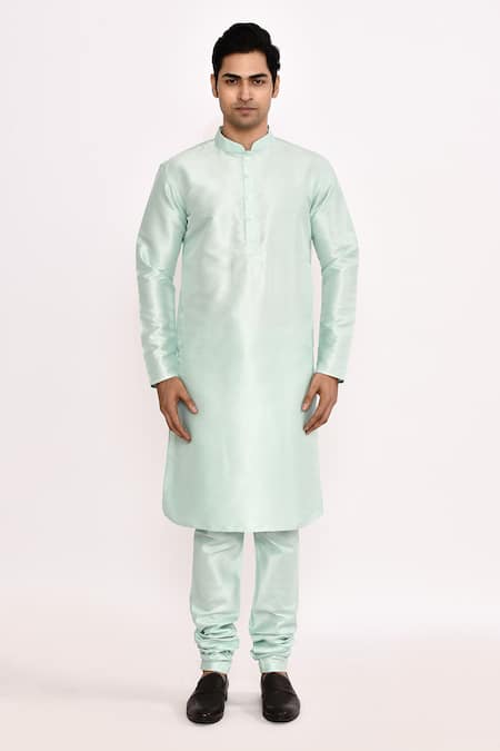 Buy_Arihant Rai Sinha_Sky Blue Silk Blend Long Kurta _Online_at_Aza_Fashions