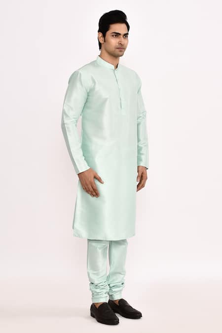 Shop_Arihant Rai Sinha_Sky Blue Silk Blend Long Kurta _Online_at_Aza_Fashions