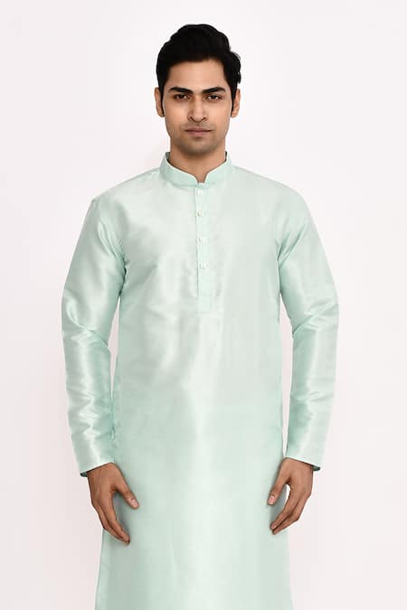Arihant Rai Sinha_Sky Blue Silk Blend Long Kurta _at_Aza_Fashions
