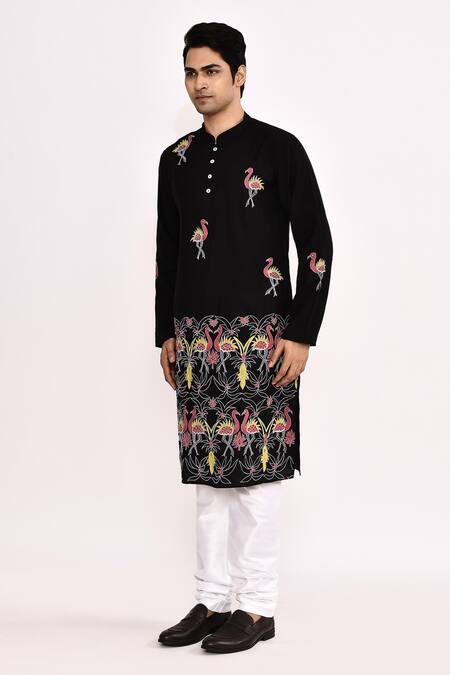 Arihant Rai Sinha_Black Embroidery Long Kurta _Online_at_Aza_Fashions