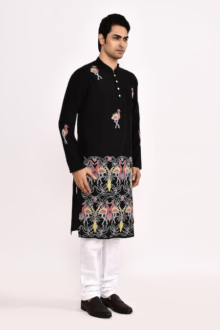 Buy_Arihant Rai Sinha_Black Embroidery Long Kurta _Online_at_Aza_Fashions