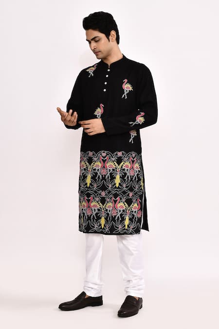 Shop_Arihant Rai Sinha_Black Embroidery Long Kurta _Online_at_Aza_Fashions
