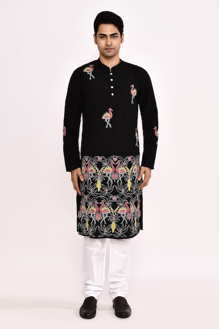 Arihant Rai Sinha_Black Embroidery Long Kurta _at_Aza_Fashions
