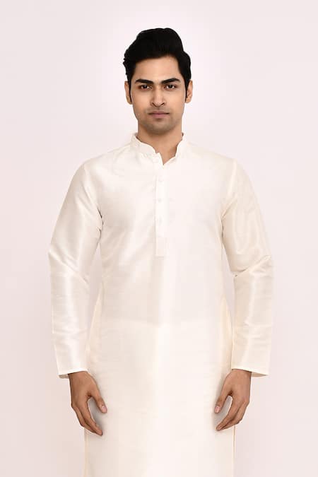 Shop Arihant Rai Sinha White Silk Classic Long Blend Kurta at Aza Fashions Shop_Arihant Rai Sinha_White Silk Classic Long Blend Kurta _at_Aza_Fashions
