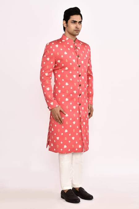 Arihant Rai Sinha_Pink Silk Embroidery Blend Sherwani _Online_at_Aza_Fashions