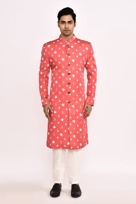 Shop_Arihant Rai Sinha_Pink Silk Embroidery Blend Sherwani _Online_at_Aza_Fashions