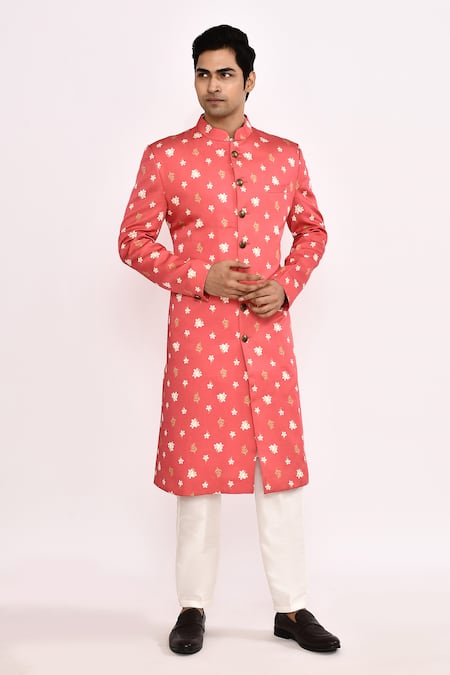 Arihant Rai Sinha_Pink Silk Embroidery Blend Sherwani _at_Aza_Fashions