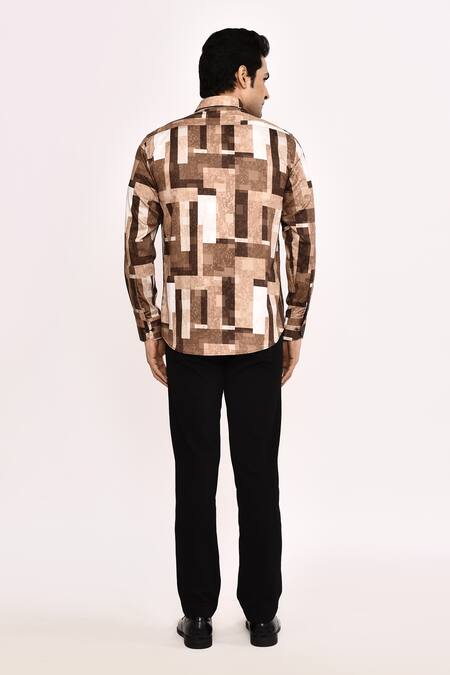 Shop_Arihant Rai Sinha_Brown Cotton Geometric Print Casual Shirt _at_Aza_Fashions