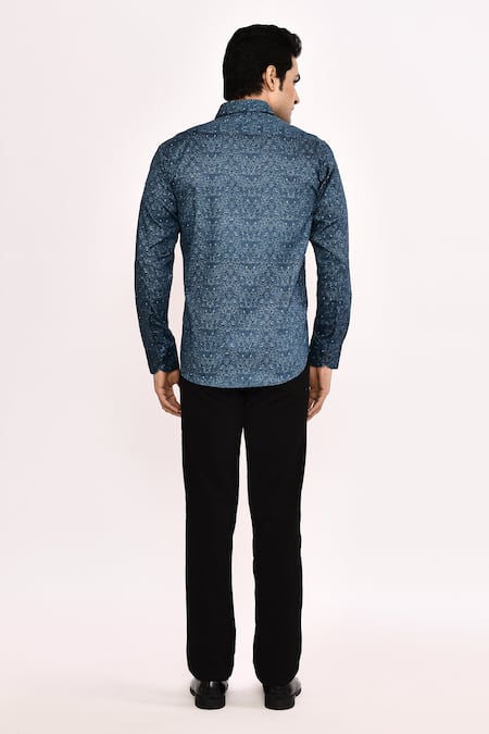 Shop_Aryavir Malhotra_Blue Cotton Printed Casual Shirt _at_Aza_Fashions