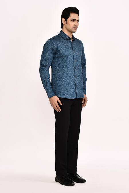 Aryavir Malhotra_Blue Cotton Printed Casual Shirt _at_Aza_Fashions