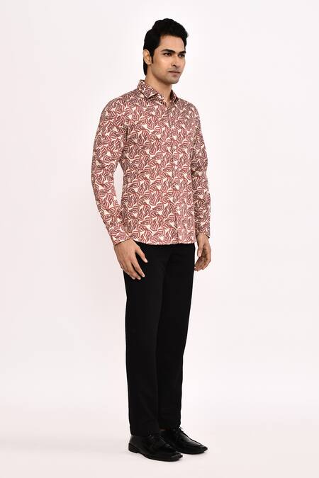 Buy_Arihant Rai Sinha_Mauve Cotton Printed Casual Shirt _Online_at_Aza_Fashions