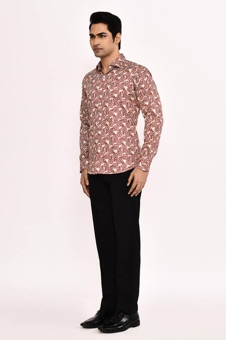 Arihant Rai Sinha_Mauve Cotton Printed Casual Shirt _at_Aza_Fashions
