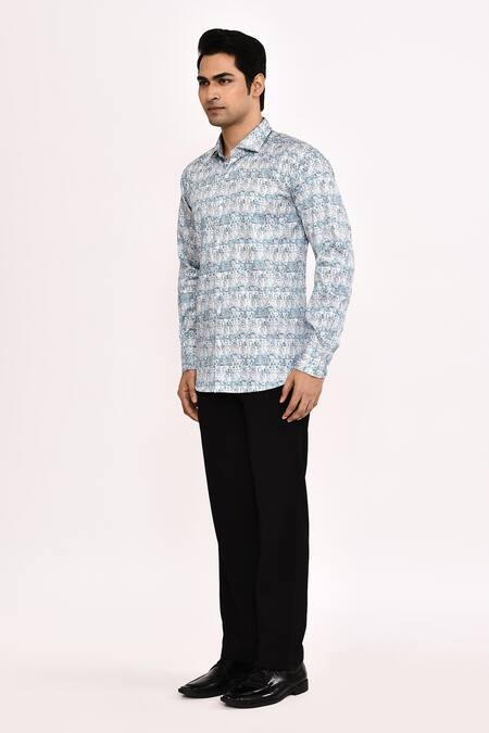 Aryavir Malhotra_Sky Blue Cotton Printed Casual Shirt _Online_at_Aza_Fashions
