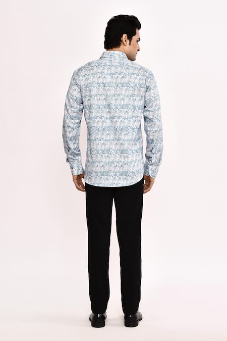 Aryavir Malhotra Sky Blue Printed Casual Shirt 