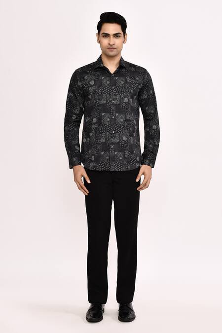 Arihant Rai Sinha_Black Cotton Printed Casual Shirt _Online_at_Aza_Fashions