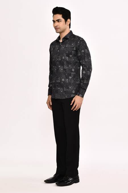 Buy_Arihant Rai Sinha_Black Cotton Printed Casual Shirt _Online_at_Aza_Fashions