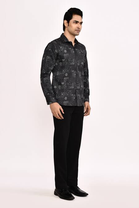 Shop_Arihant Rai Sinha_Black Cotton Printed Casual Shirt _Online_at_Aza_Fashions