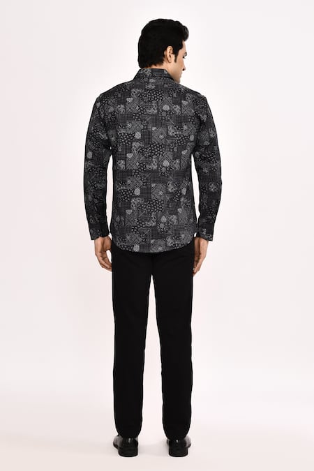 Shop_Arihant Rai Sinha_Black Cotton Printed Casual Shirt _at_Aza_Fashions