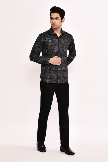 Arihant Rai Sinha_Black Cotton Printed Casual Shirt _at_Aza_Fashions