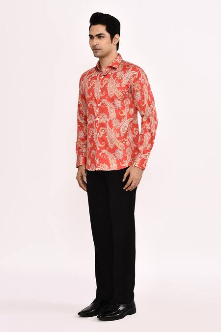 Shop_Arihant Rai Sinha_Orange Cotton Printed Casual Shirt _Online_at_Aza_Fashions