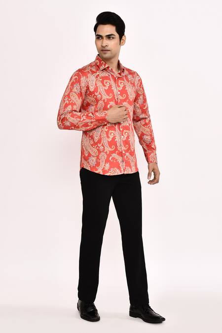 Arihant Rai Sinha_Orange Cotton Printed Casual Shirt _at_Aza_Fashions