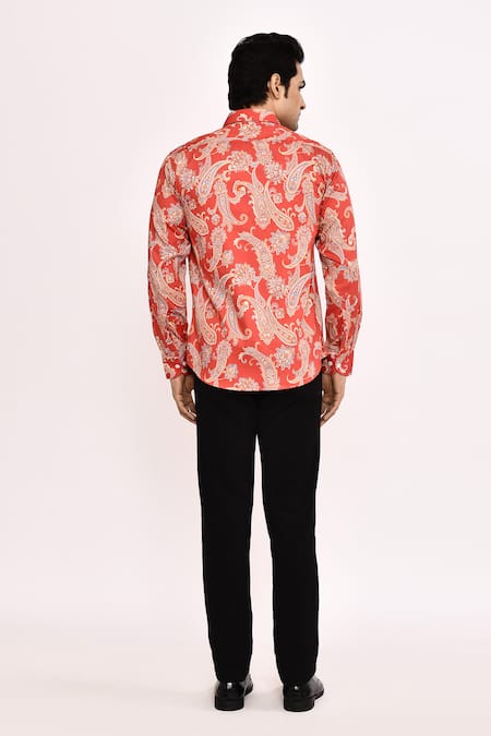 Shop_Arihant Rai Sinha_Orange Cotton Printed Casual Shirt _at_Aza_Fashions