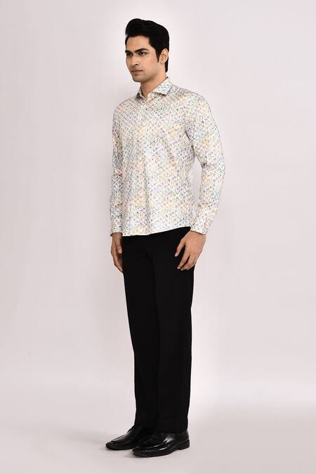 Arihant Rai Sinha_White Cotton Printed Casual Shirt _Online_at_Aza_Fashions