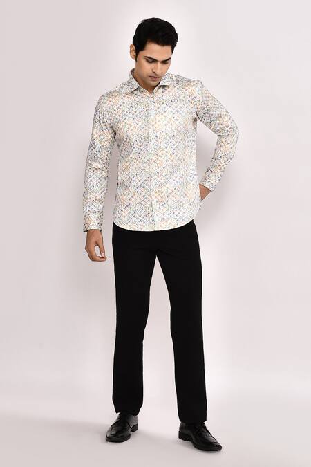 Buy_Arihant Rai Sinha_White Cotton Printed Casual Shirt _Online_at_Aza_Fashions