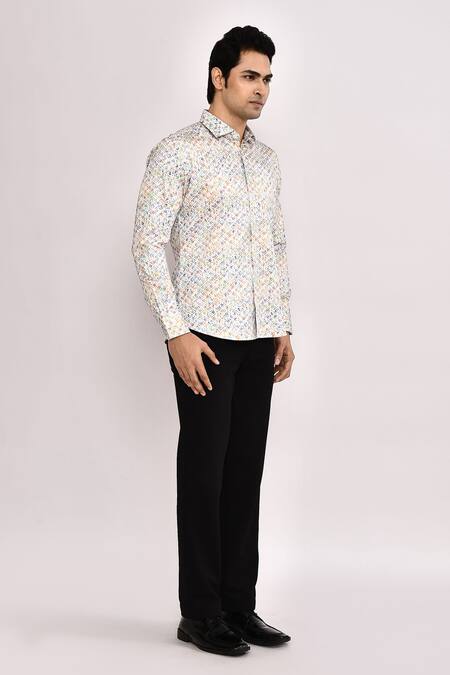 Shop_Arihant Rai Sinha_White Cotton Printed Casual Shirt _Online_at_Aza_Fashions