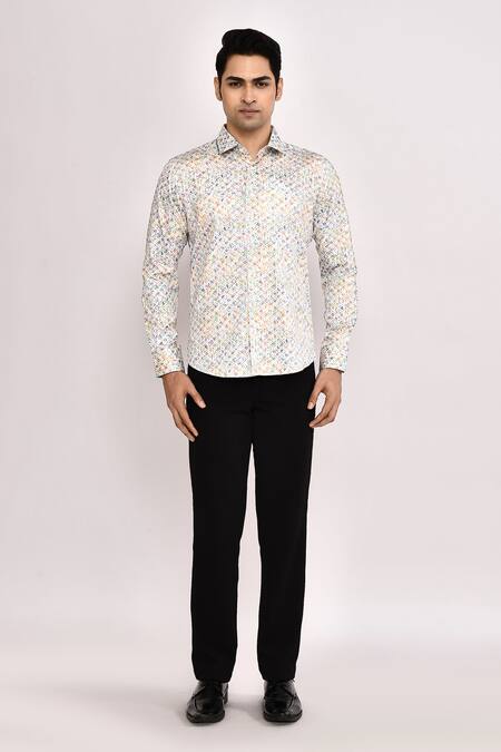 Arihant Rai Sinha_White Cotton Printed Casual Shirt _at_Aza_Fashions