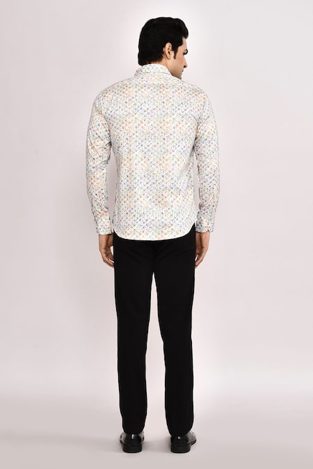Shop_Arihant Rai Sinha_White Cotton Printed Casual Shirt _at_Aza_Fashions