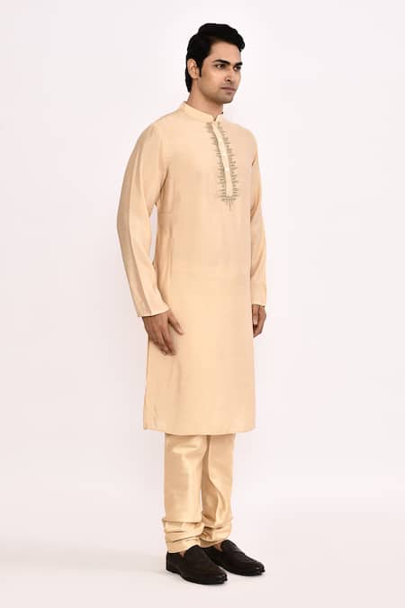 Arihant Rai Sinha_Beige Cotton Classic Long Kurta _Online_at_Aza_Fashions
