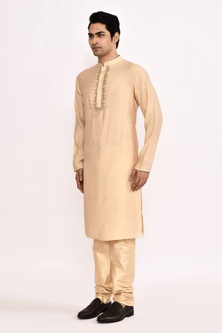 Buy_Arihant Rai Sinha_Beige Cotton Classic Long Kurta _Online_at_Aza_Fashions
