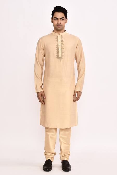 Shop_Arihant Rai Sinha_Beige Cotton Classic Long Kurta _Online_at_Aza_Fashions
