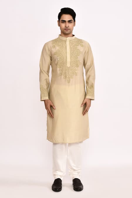 Arihant Rai Sinha_Beige Cotton Embroidery Classic Long Kurta _at_Aza_Fashions