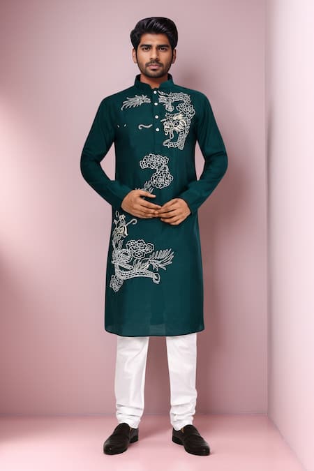 Arihant Rai Sinha Teal Long Classic Kurta 
