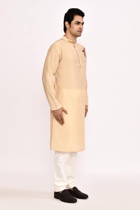 Buy_Arihant Rai Sinha_Beige Cotton Embroidery Long Kurta _Online_at_Aza_Fashions