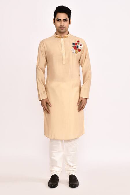 Arihant Rai Sinha_Beige Cotton Embroidery Long Kurta _at_Aza_Fashions