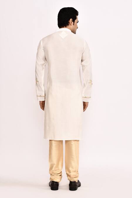 Shop_Arihant Rai Sinha_Off White Silk Embroidery Long Kurta _at_Aza_Fashions