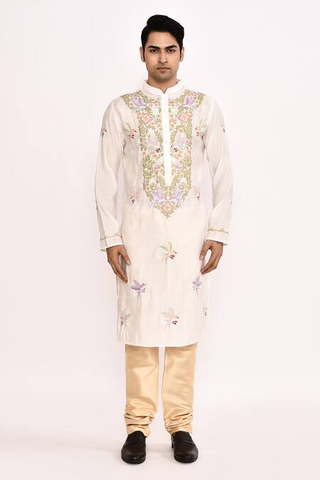 Arihant Rai Sinha_Off White Silk Embroidery Long Kurta _at_Aza_Fashions