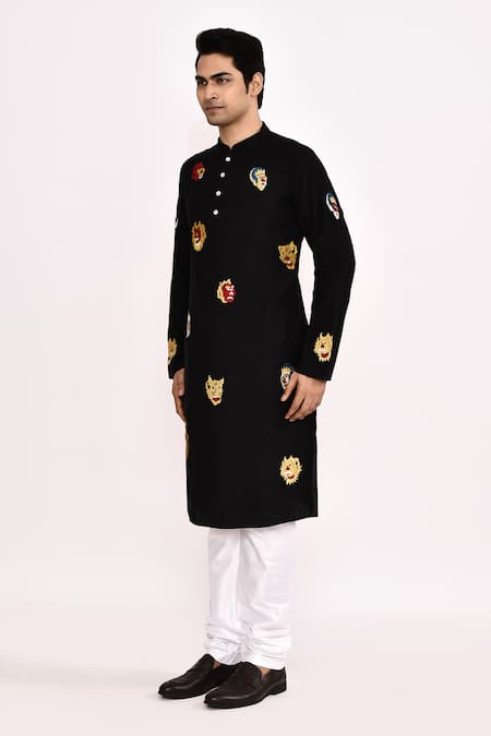 Arihant Rai Sinha_Black Cotton Embroidery Classic Long Kurta _Online_at_Aza_Fashions
