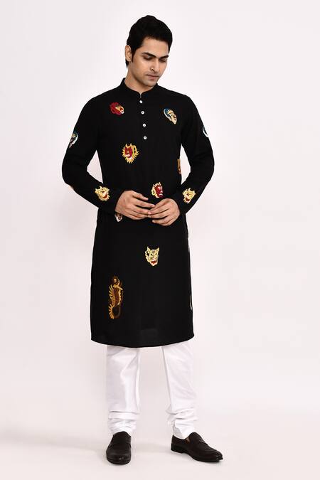Arihant Rai Sinha_Black Cotton Embroidery Classic Long Kurta _at_Aza_Fashions